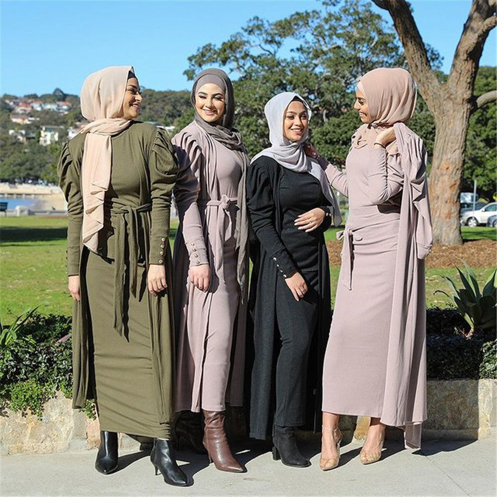 Buy NOW this Fashion Women's Solid Muslim Cardigan or other Abaya / Dress Set from Rawdah Al-Jennah