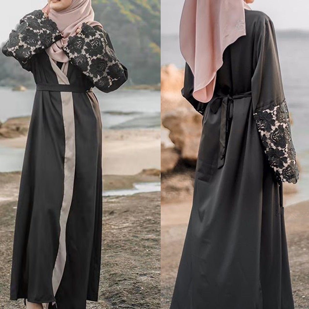 Buy NOW this Abaya - Lace Cuffs Stitching Loose Fitting Abaya / Cardigan Robe or other Abaya from Rawdah Al-Jennah