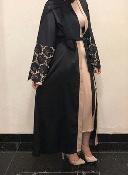 Buy NOW this Abaya - Lace Cuffs Stitching Loose Fitting Abaya / Cardigan Robe or other Abaya from Rawdah Al-Jennah