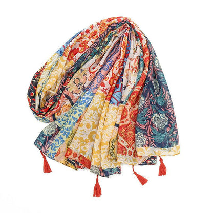 Colorful Printed Fringed Scarf - Rawdah Al-Jennah