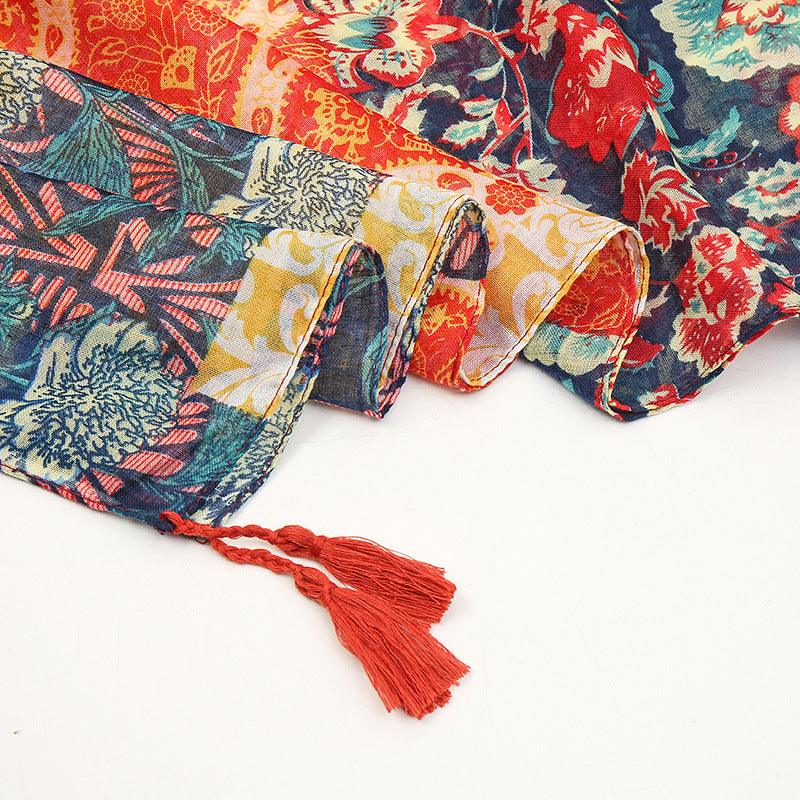 Colorful Printed Fringed Scarf - Rawdah Al-Jennah