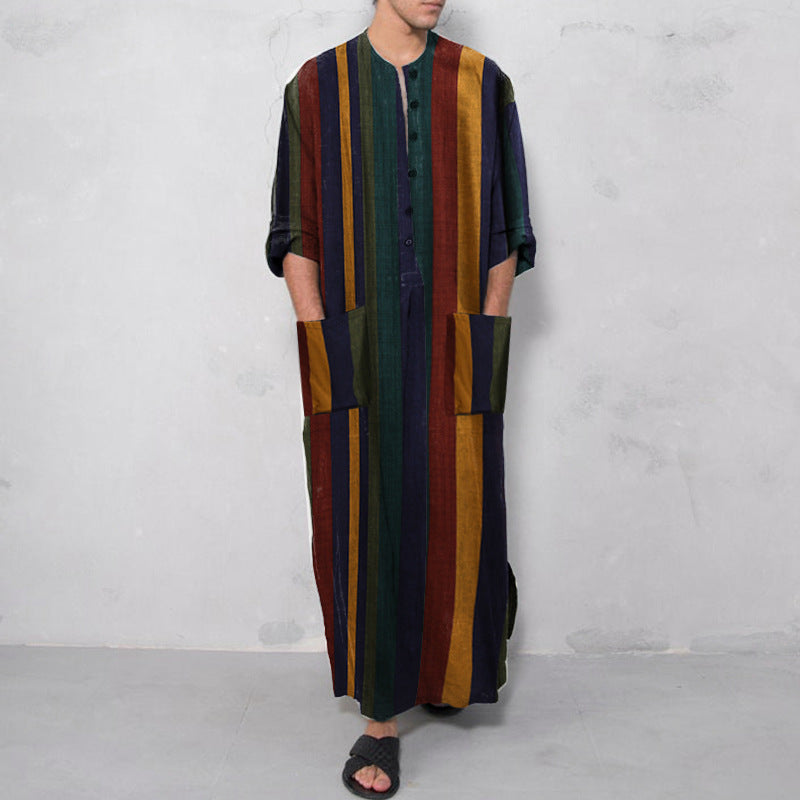 Buy NOW this Men's Jalabiya - Striped Printed Vibrant Colored Robe or other Robe / thobe from Rawdah Al-Jennah