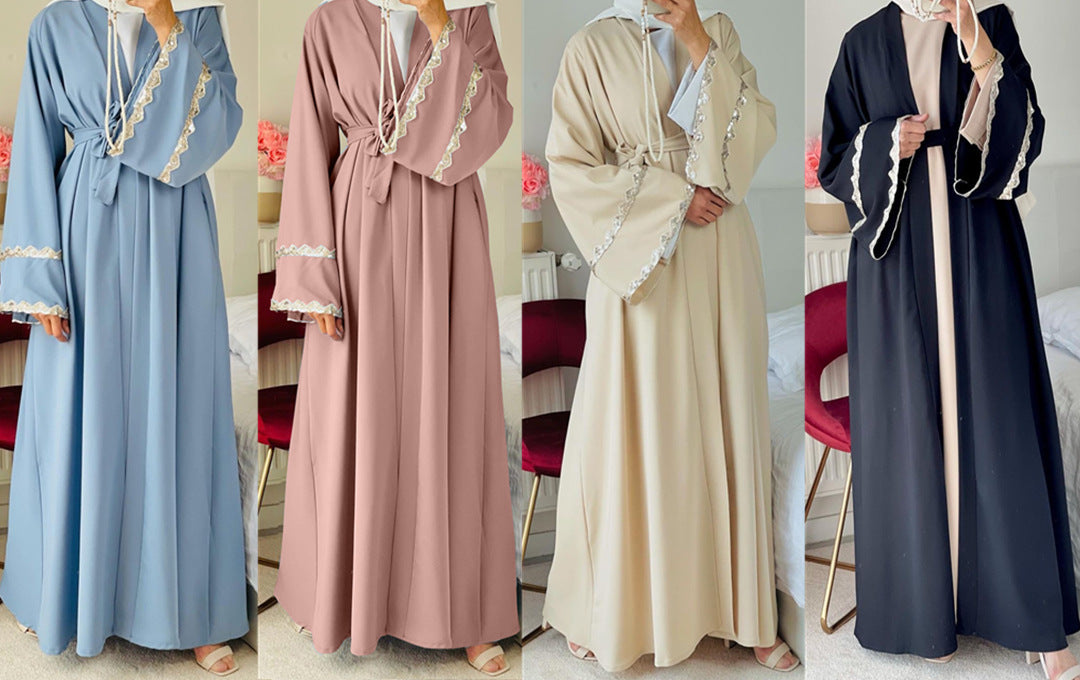 Buy NOW this Abaya / Dress Set - Spliced Lace Cardigan Maxi Skirt or other Abaya /Dress Set from Rawdah Al-Jennah