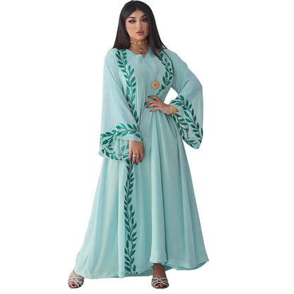 Buy NOW this Modest Dress - Embroidered Crew Neck Dress With Headscarf or other modest dress from Rawdah Al-Jennah