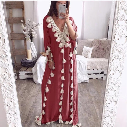 Modest Dresses - Beautiful Retro Design Fringed Beach Dress - Rawdah Al-Jennah