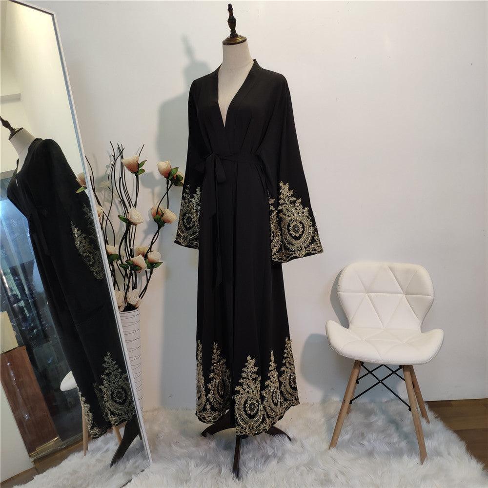 Gold Lace Stitching Fashionable Abaya - Rawdah Al-Jennah