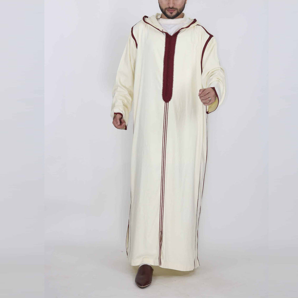 Buy NOW this Embroidered Men's Jalabiya Hooded Full Length Robe or other Robe / thobe from Rawdah Al-Jennah