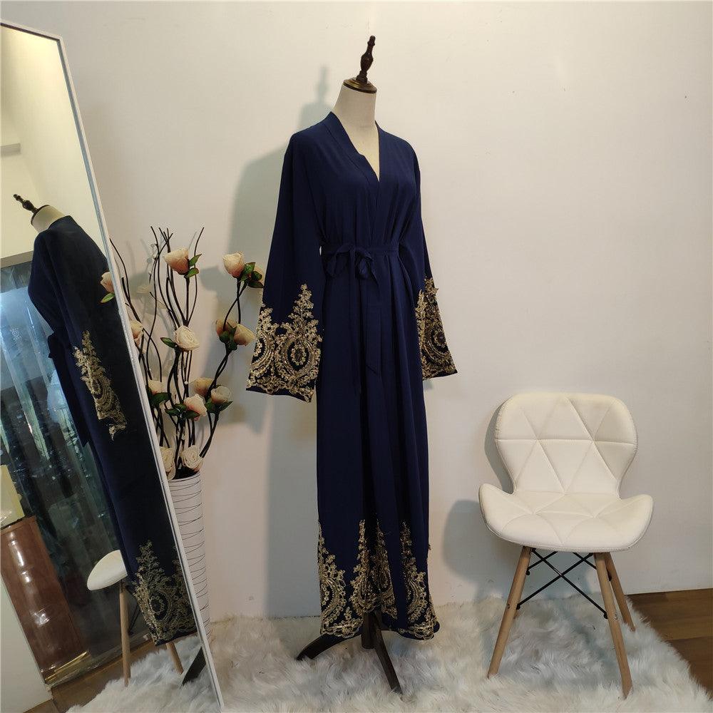 Gold Lace Stitching Fashionable Abaya - Rawdah Al-Jennah