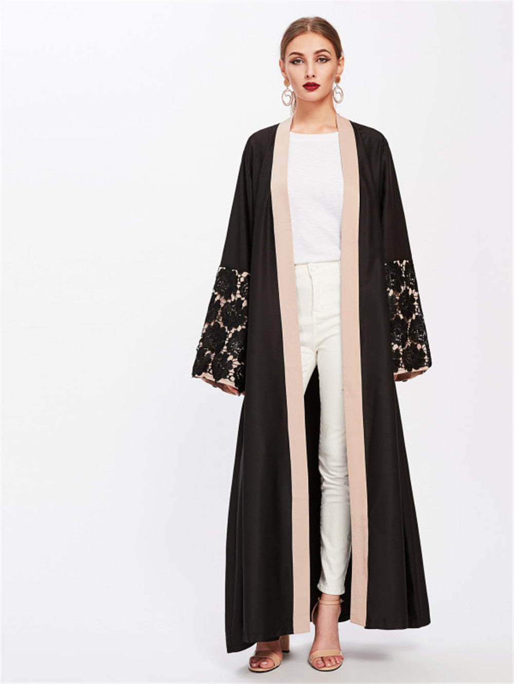 Buy NOW this Abaya - Lace Cuffs Stitching Loose Fitting Abaya / Cardigan Robe or other Abaya from Rawdah Al-Jennah