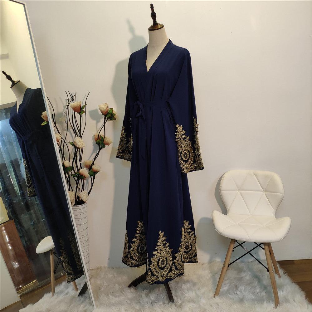 Gold Lace Stitching Fashionable Abaya - Rawdah Al-Jennah