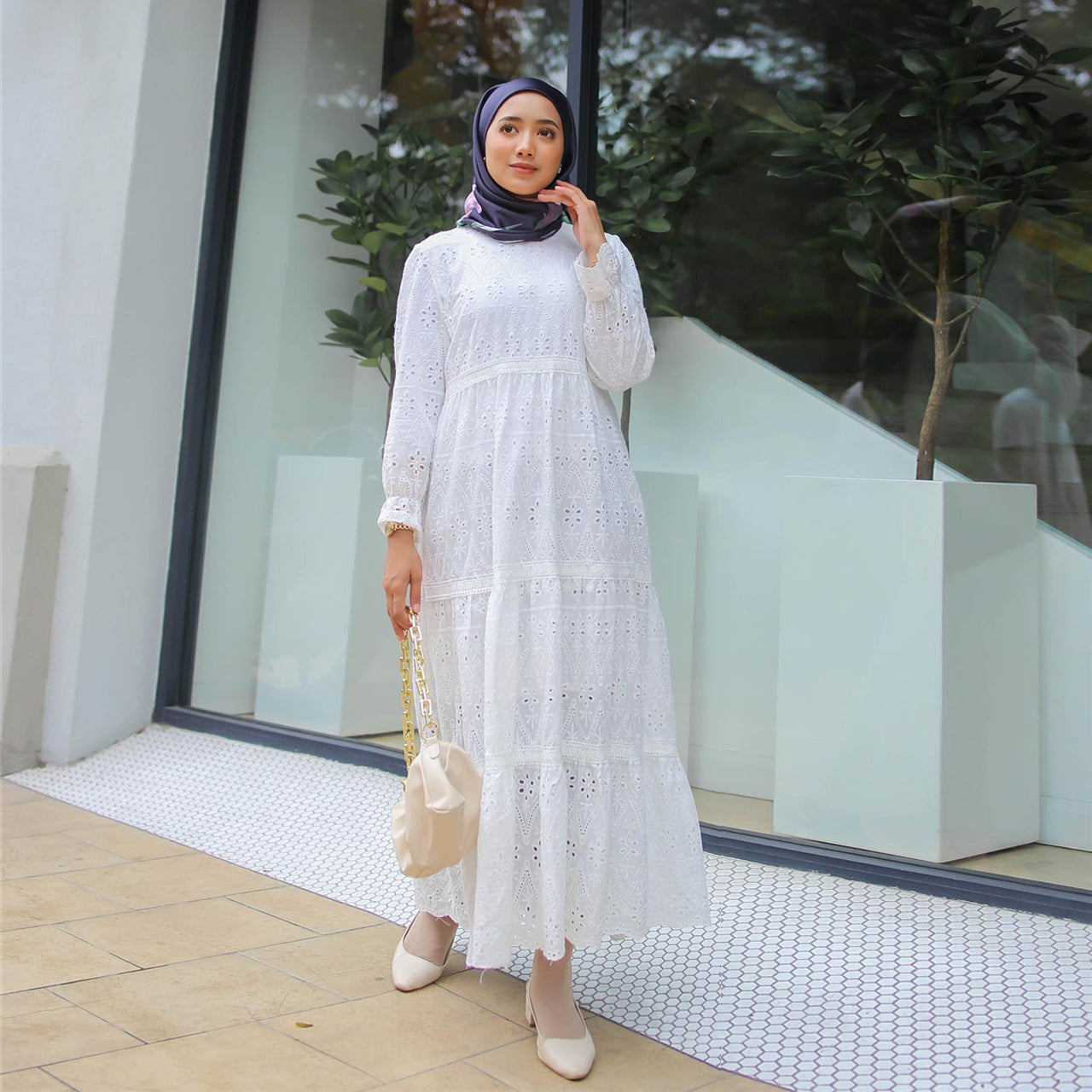 Buy NOW this Modest Dress - Malaysia /  Indonesia Style Hollow Lace Dress or other Modest Dresses from Rawdah Al-Jennah