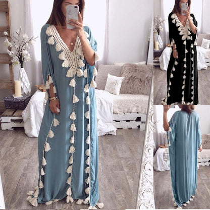 Modest Dresses - Beautiful Retro Design Fringed Beach Dress - Rawdah Al-Jennah