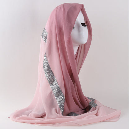 Buy NOW this Hijab - Two-tone, Sequined, Gradient Pearl Chiffon Lace or other Hijab from Rawdah Al-Jennah