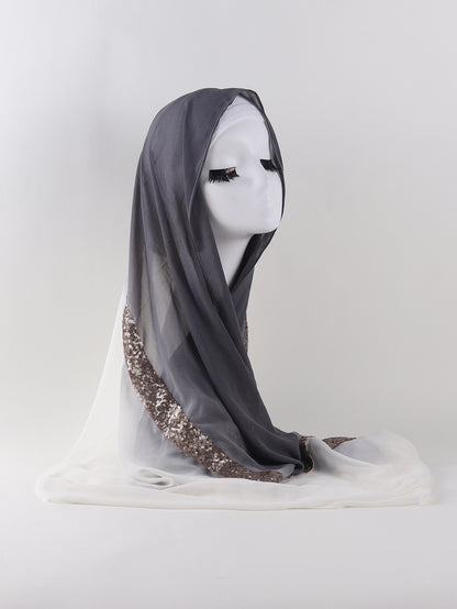 Buy NOW this Hijab - Two-tone, Sequined, Gradient Pearl Chiffon Lace or other Hijab from Rawdah Al-Jennah