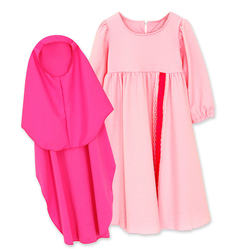 Buy NOW this Girls' Long-sleeved One-piece Dress With Hijab or other girls dress from Rawdah Al-Jennah