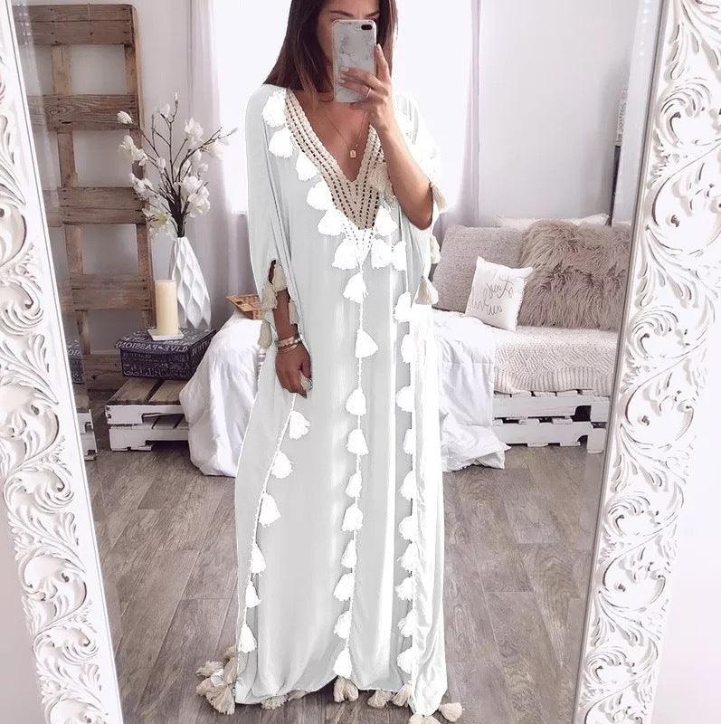 Modest Dresses - Beautiful Retro Design Fringed Beach Dress - Rawdah Al-Jennah