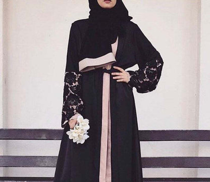 Buy NOW this Abaya - Lace Cuffs Stitching Loose Fitting Abaya / Cardigan Robe or other Abaya from Rawdah Al-Jennah