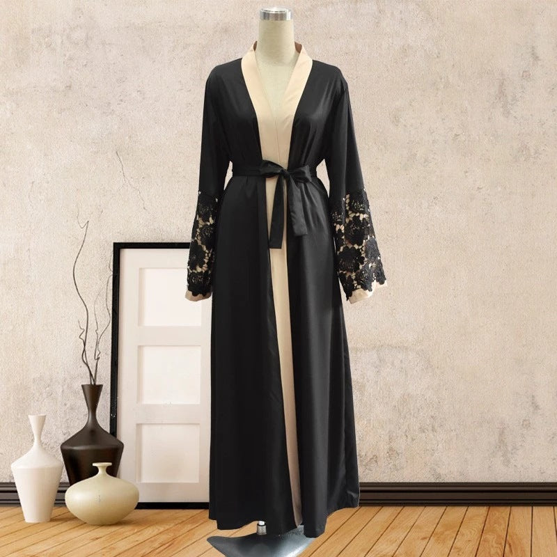 Buy NOW this Abaya - Lace Cuffs Stitching Loose Fitting Abaya / Cardigan Robe or other Abaya from Rawdah Al-Jennah