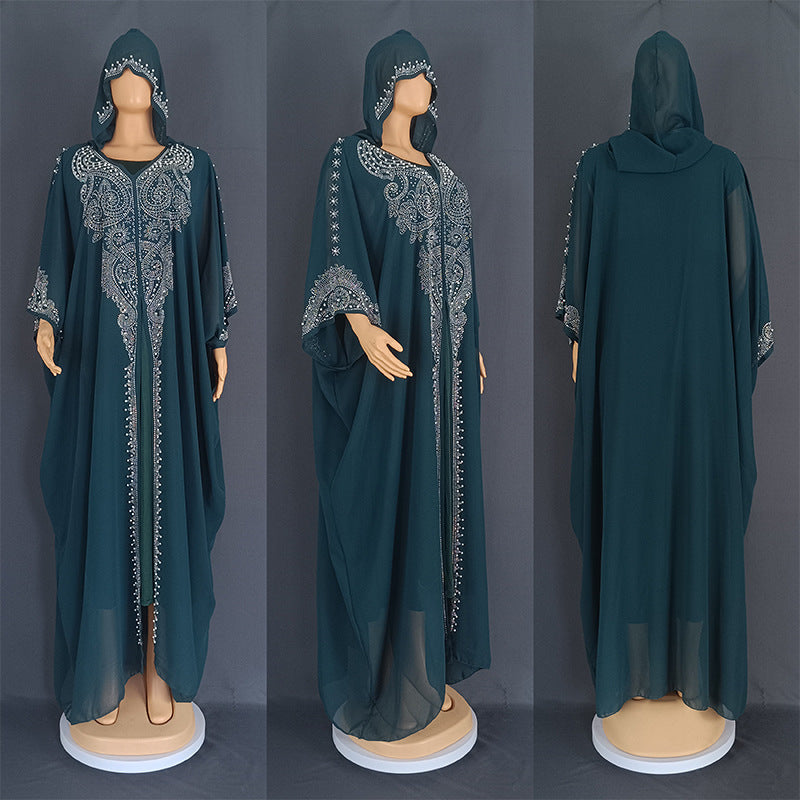 Buy NOW this Women's Jalabiya - Rhinestone Beaded Free-Size Jalabiya With Hoodie or other Jalabiya for Women from Rawdah Al-Jennah