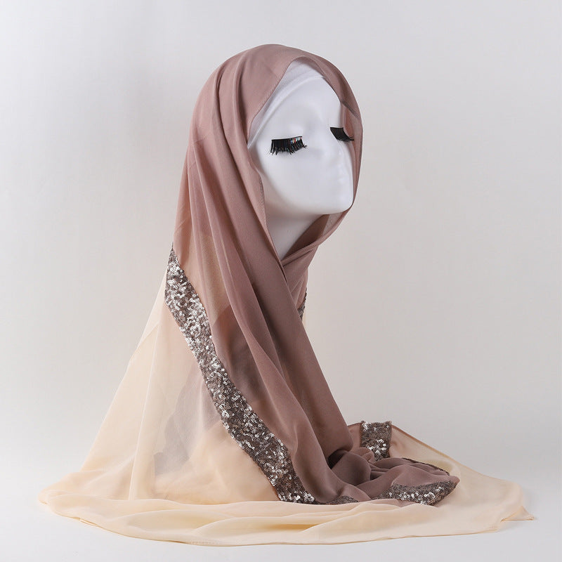 Buy NOW this Hijab - Two-tone, Sequined, Gradient Pearl Chiffon Lace or other Hijab from Rawdah Al-Jennah