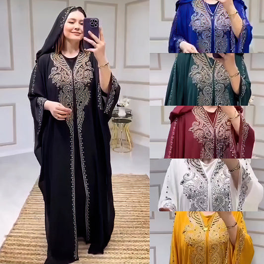 Buy NOW this Women's Jalabiya - Rhinestone Beaded Free-Size Jalabiya With Hoodie or other Jalabiya for Women from Rawdah Al-Jennah