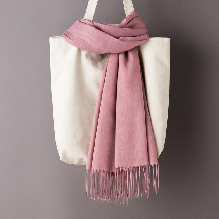 Hijab / Scarf - Solid Color with Tassels, Artificial Cashmere - Rawdah Al-Jennah