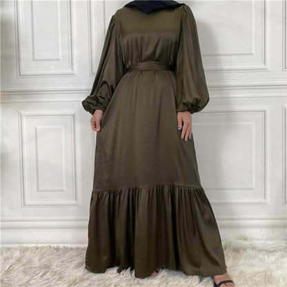 Modest Dress - Fashionable, Lace Up Solid Color Dress - Rawdah Al-Jennah