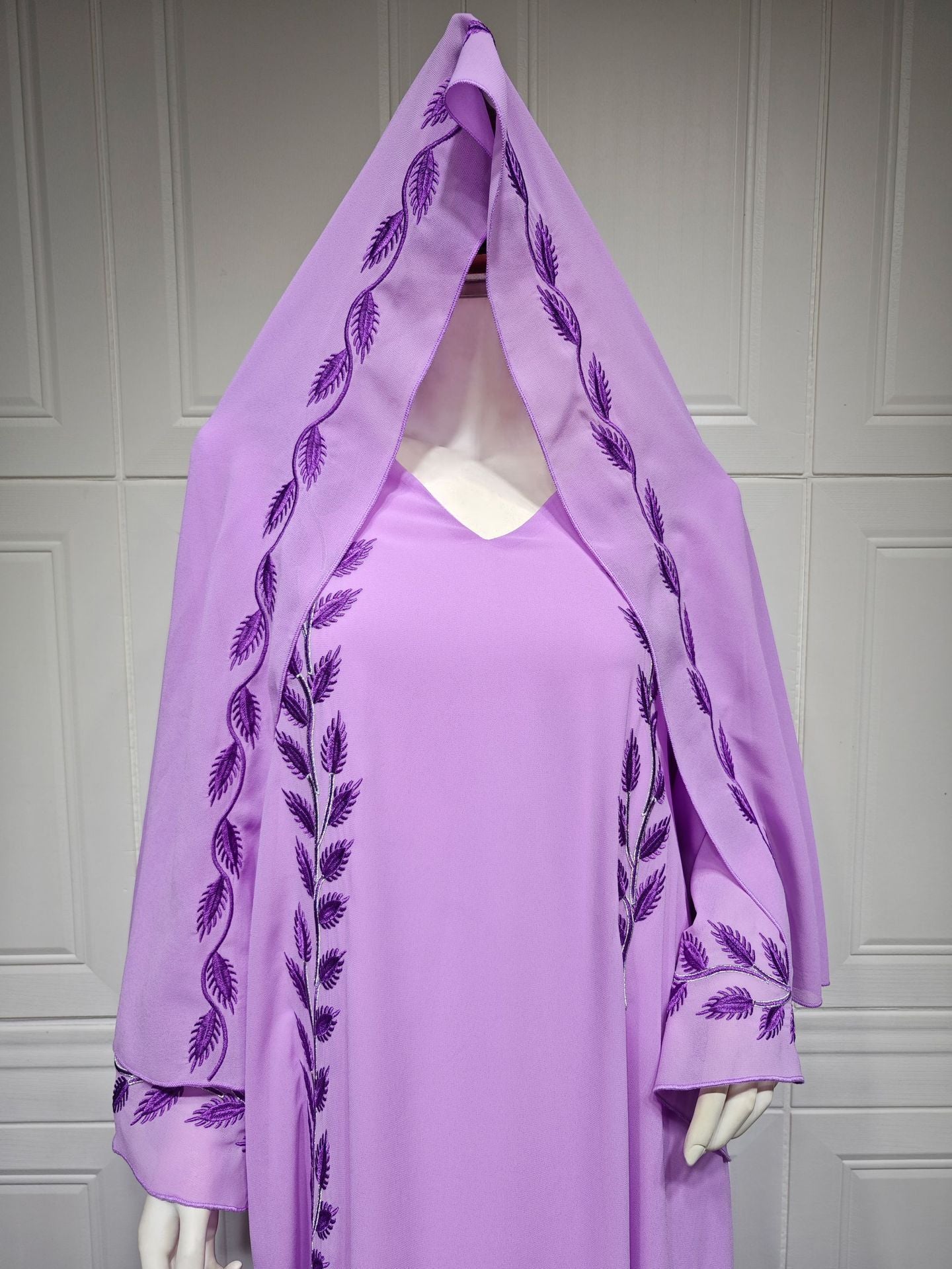 Buy NOW this Modest Dress - Embroidered Crew Neck Dress With Headscarf or other modest dress from Rawdah Al-Jennah