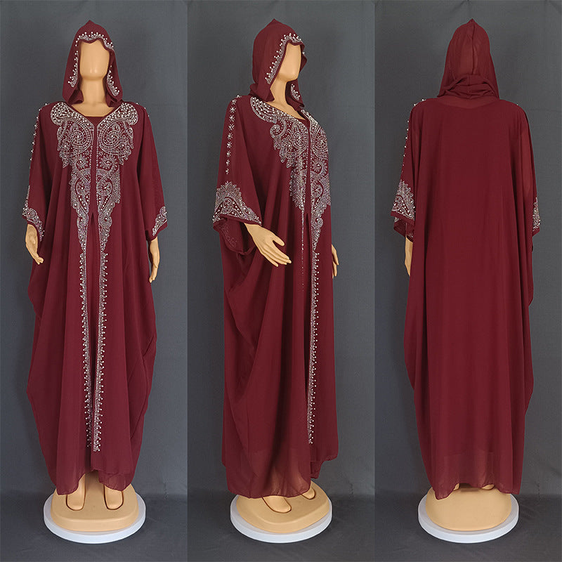 Buy NOW this Women's Jalabiya - Rhinestone Beaded Free-Size Jalabiya With Hoodie or other Jalabiya for Women from Rawdah Al-Jennah