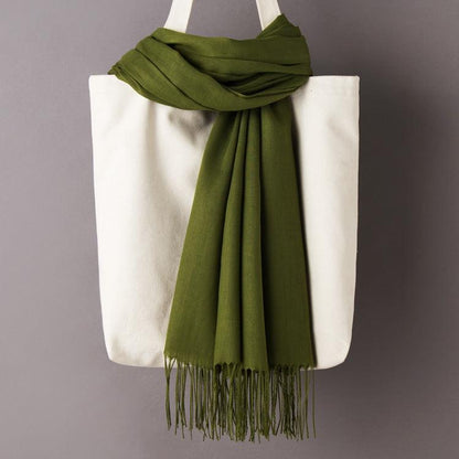 Hijab / Scarf - Solid Color with Tassels, Artificial Cashmere - Rawdah Al-Jennah