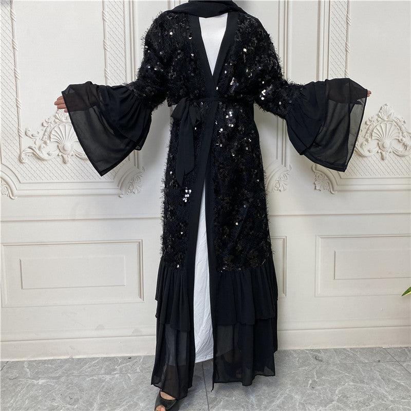 Buy NOW this Abaya - Hot New Sequined Chiffon Bell Sleeve Abaya or other Abaya from Rawdah Al-Jennah