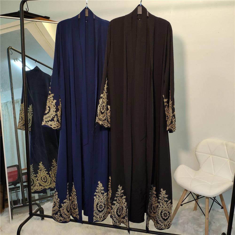 Gold Lace Stitching Fashionable Abaya - Rawdah Al-Jennah