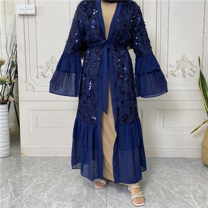 Buy NOW this Abaya - Hot New Sequined Chiffon Bell Sleeve Abaya or other Abaya from Rawdah Al-Jennah