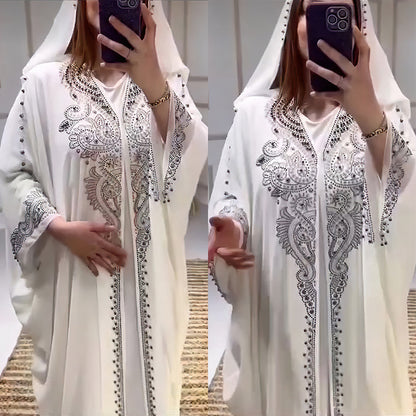 Buy NOW this Women's Jalabiya - Rhinestone Beaded Free-Size Jalabiya With Hoodie or other Jalabiya for Women from Rawdah Al-Jennah