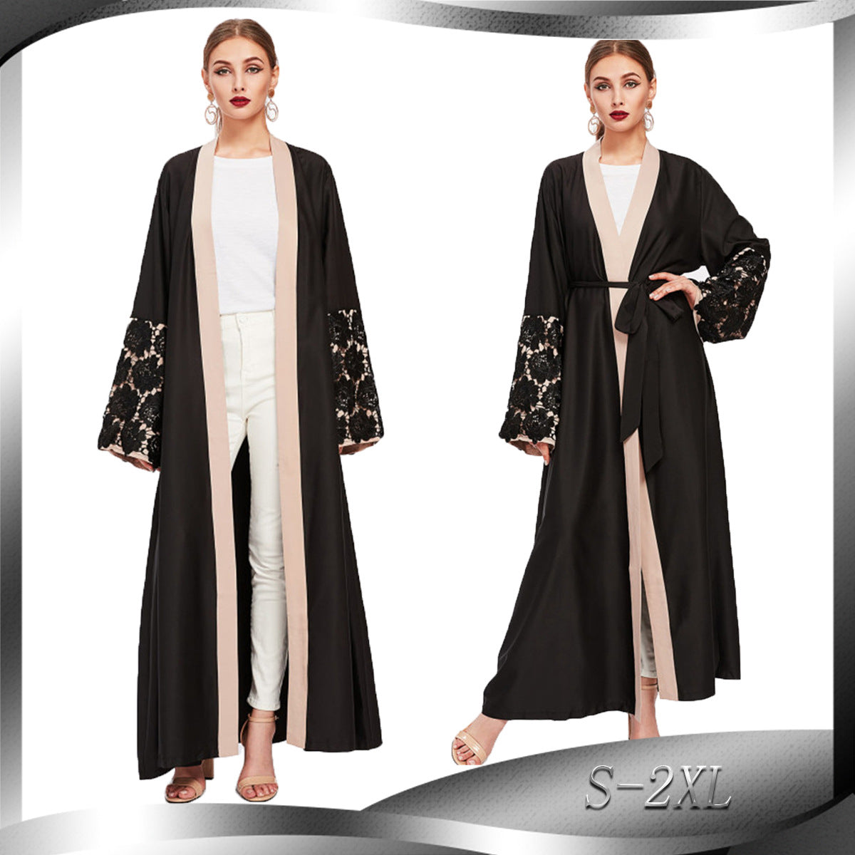 Buy NOW this Abaya - Lace Cuffs Stitching Loose Fitting Abaya / Cardigan Robe or other Abaya from Rawdah Al-Jennah