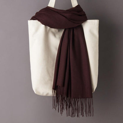 Hijab / Scarf - Solid Color with Tassels, Artificial Cashmere - Rawdah Al-Jennah