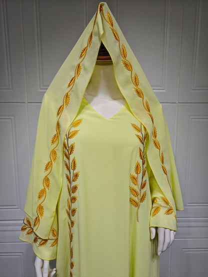 Buy NOW this Modest Dress - Embroidered Crew Neck Dress With Headscarf or other modest dress from Rawdah Al-Jennah