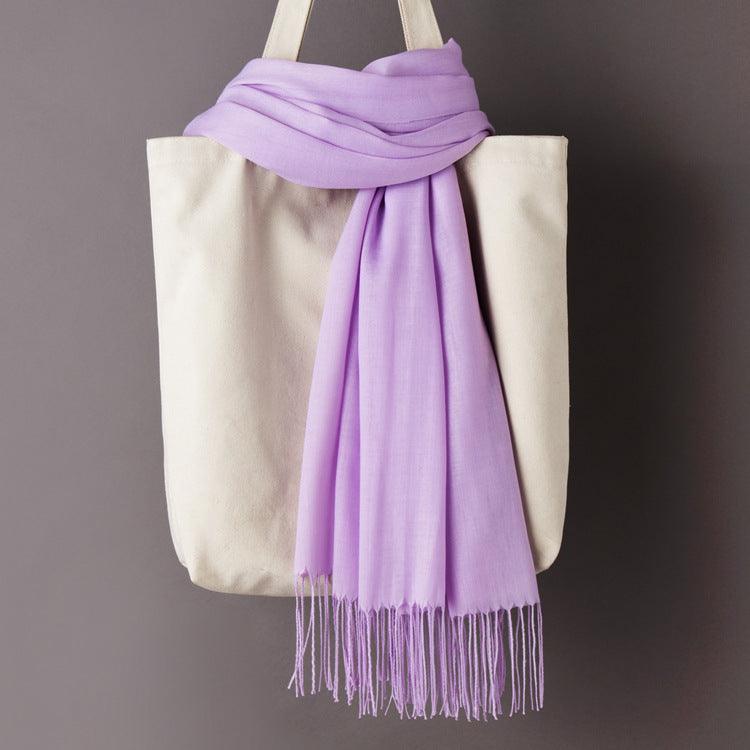 Hijab / Scarf - Solid Color with Tassels, Artificial Cashmere - Rawdah Al-Jennah