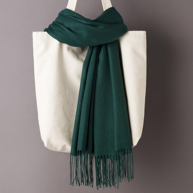 Hijab / Scarf - Solid Color with Tassels, Artificial Cashmere - Rawdah Al-Jennah