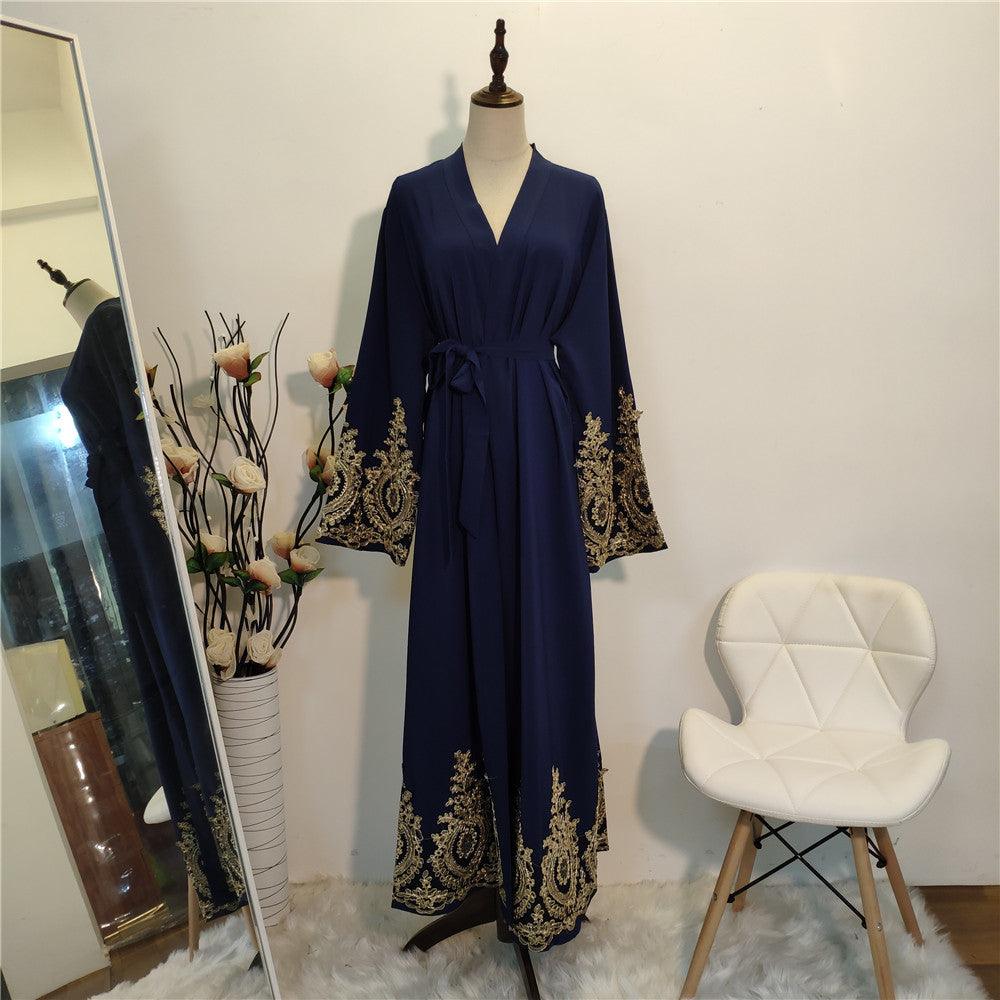 Gold Lace Stitching Fashionable Abaya - Rawdah Al-Jennah