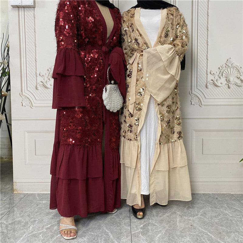 Buy NOW this Abaya - Hot New Sequined Chiffon Bell Sleeve Abaya or other Abaya from Rawdah Al-Jennah