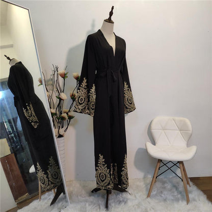 Gold Lace Stitching Fashionable Abaya - Rawdah Al-Jennah