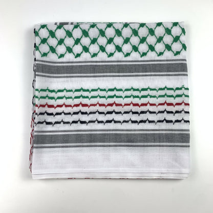 Buy NOW this Keffiyeh Jacquard Square With Palestinian Colors or other Hijab / Scarf from Rawdah Al-Jennah