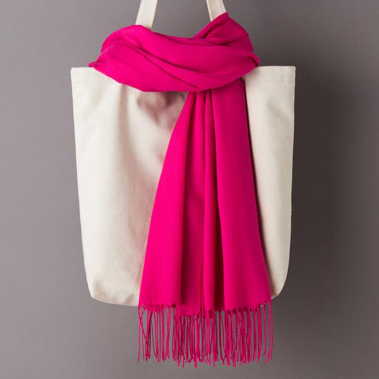 Hijab / Scarf - Solid Color with Tassels, Artificial Cashmere - Rawdah Al-Jennah