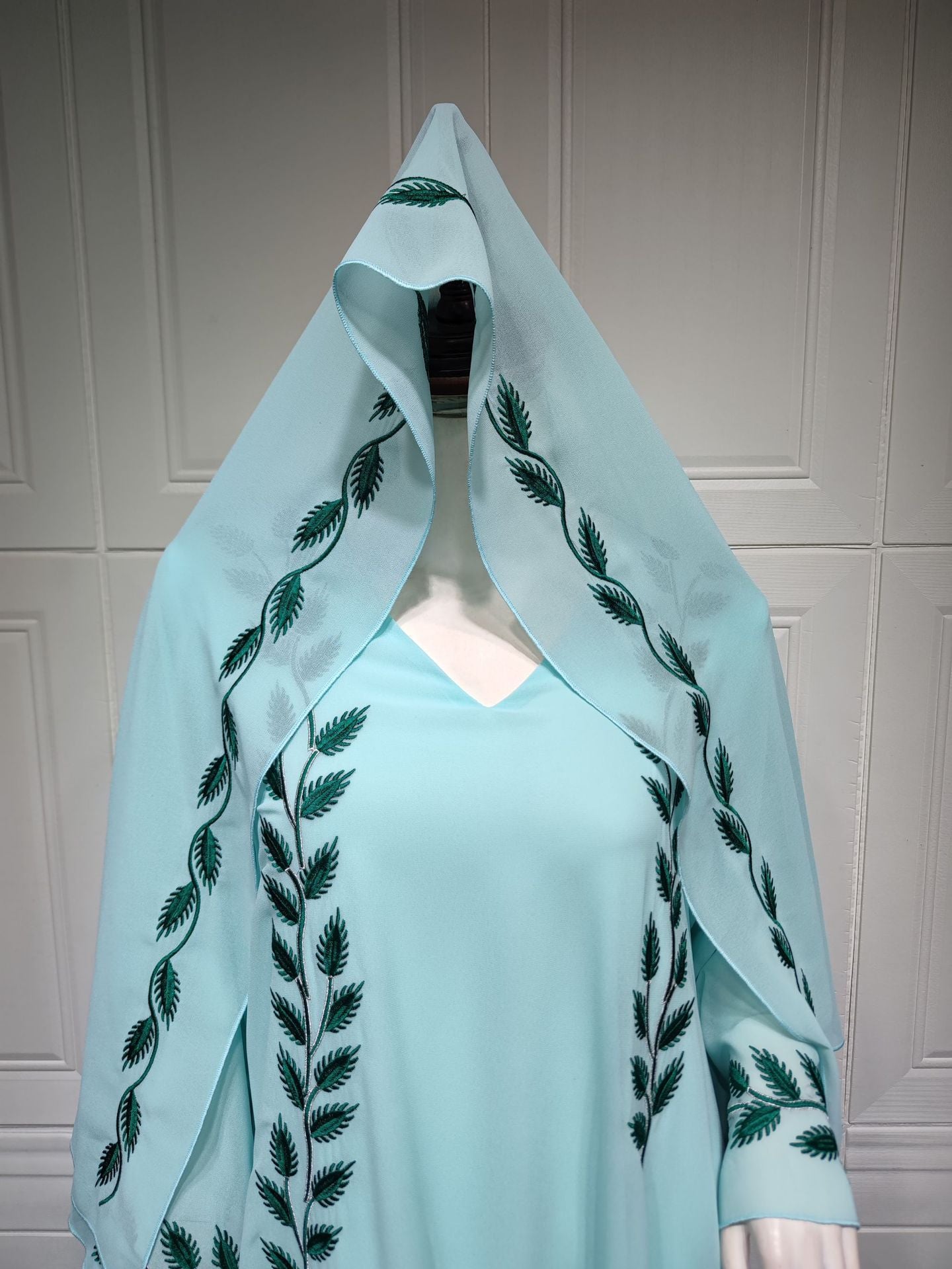 Buy NOW this Modest Dress - Embroidered Crew Neck Dress With Headscarf or other modest dress from Rawdah Al-Jennah