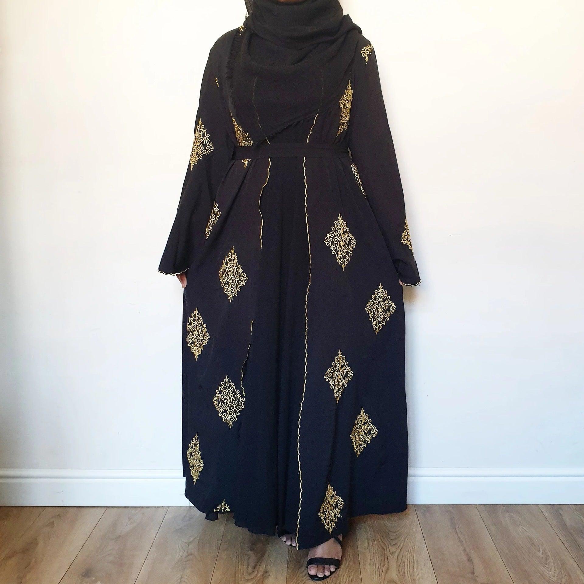 Buy NOW this Abaya - Elegant Gold design Machine Embroidered or other Abaya from Rawdah Al-Jennah