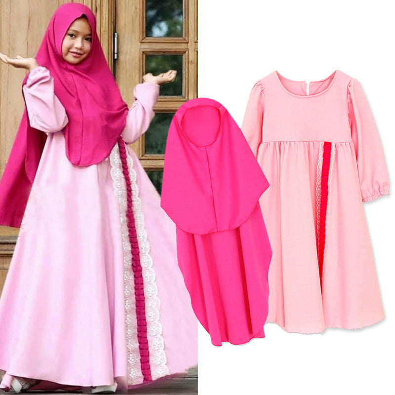 Buy NOW this Girls' Long-sleeved One-piece Dress With Hijab or other girls dress from Rawdah Al-Jennah