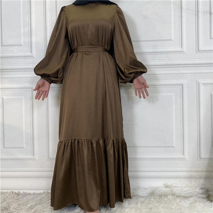 Modest Dress - Fashionable, Lace Up Solid Color Dress - Rawdah Al-Jennah