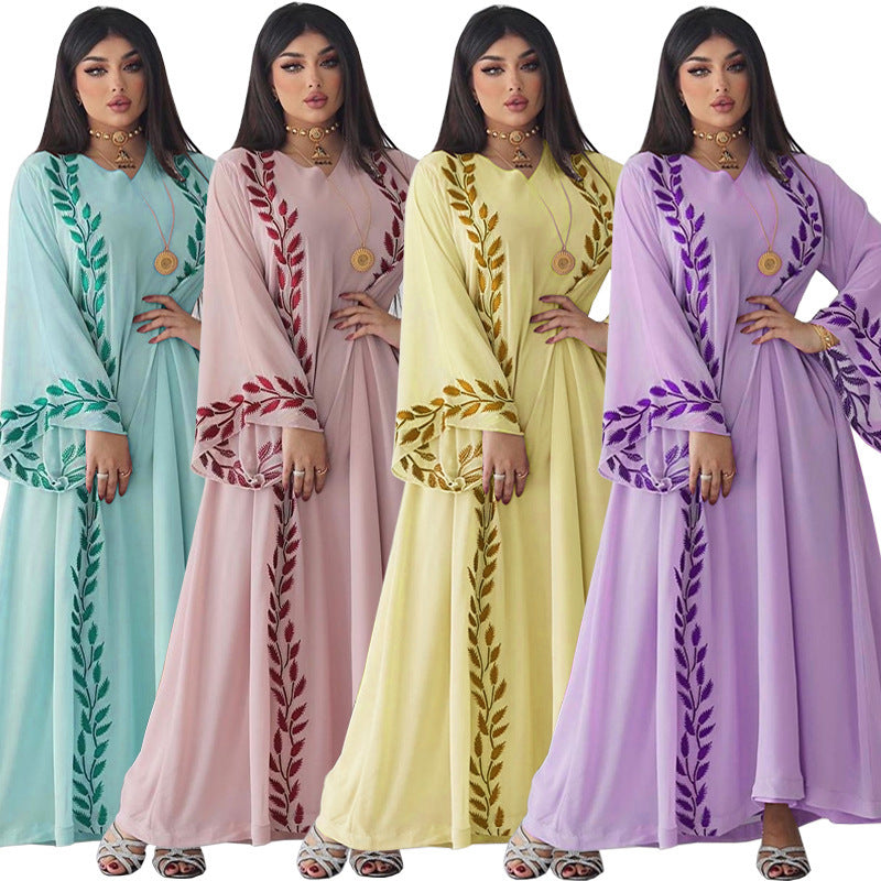 Buy NOW this Modest Dress - Embroidered Crew Neck Dress With Headscarf or other modest dress from Rawdah Al-Jennah