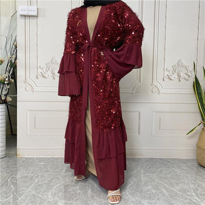 Buy NOW this Abaya - Hot New Sequined Chiffon Bell Sleeve Abaya or other Abaya from Rawdah Al-Jennah